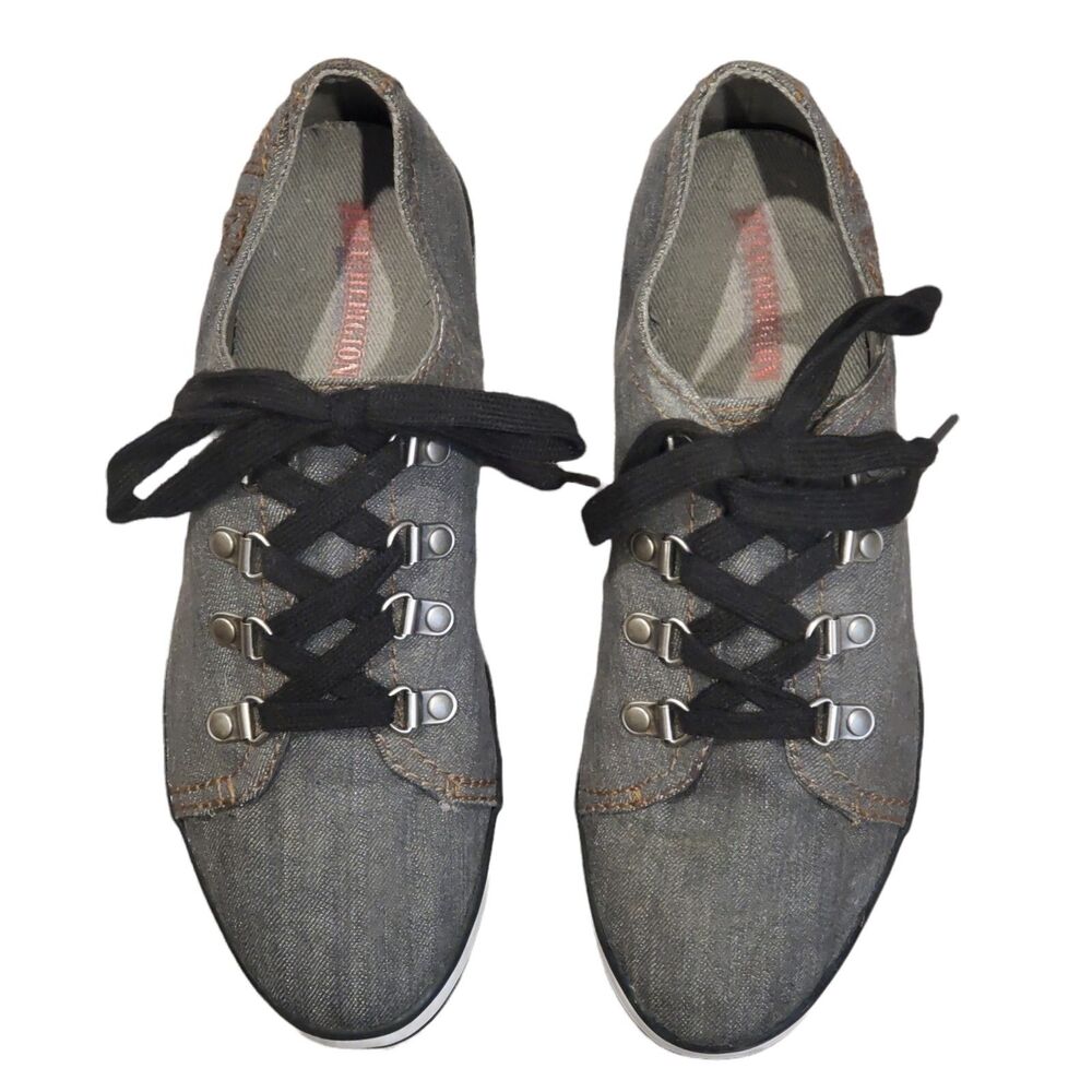 True Religion‎ Women's Size 9.5 Gray Lace Up Canvas Sneaker Embroidered